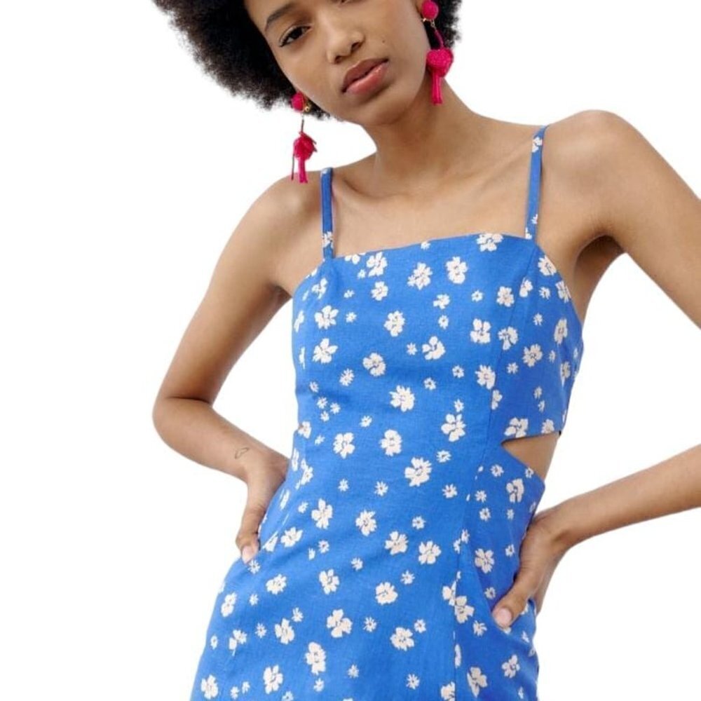 ZARA PRINTED DRESS WITH CUTOUTS BLUE/WHITE SIZE S | 8372/092/044